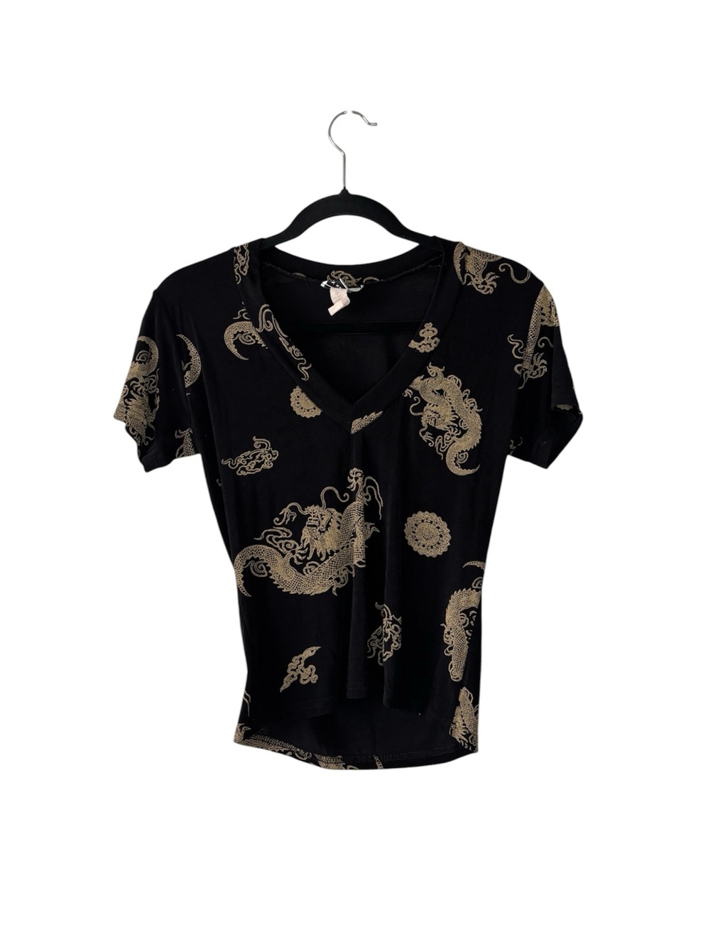 Vintage 90s Dragon Asian Inspired Print Tee V-Neck S